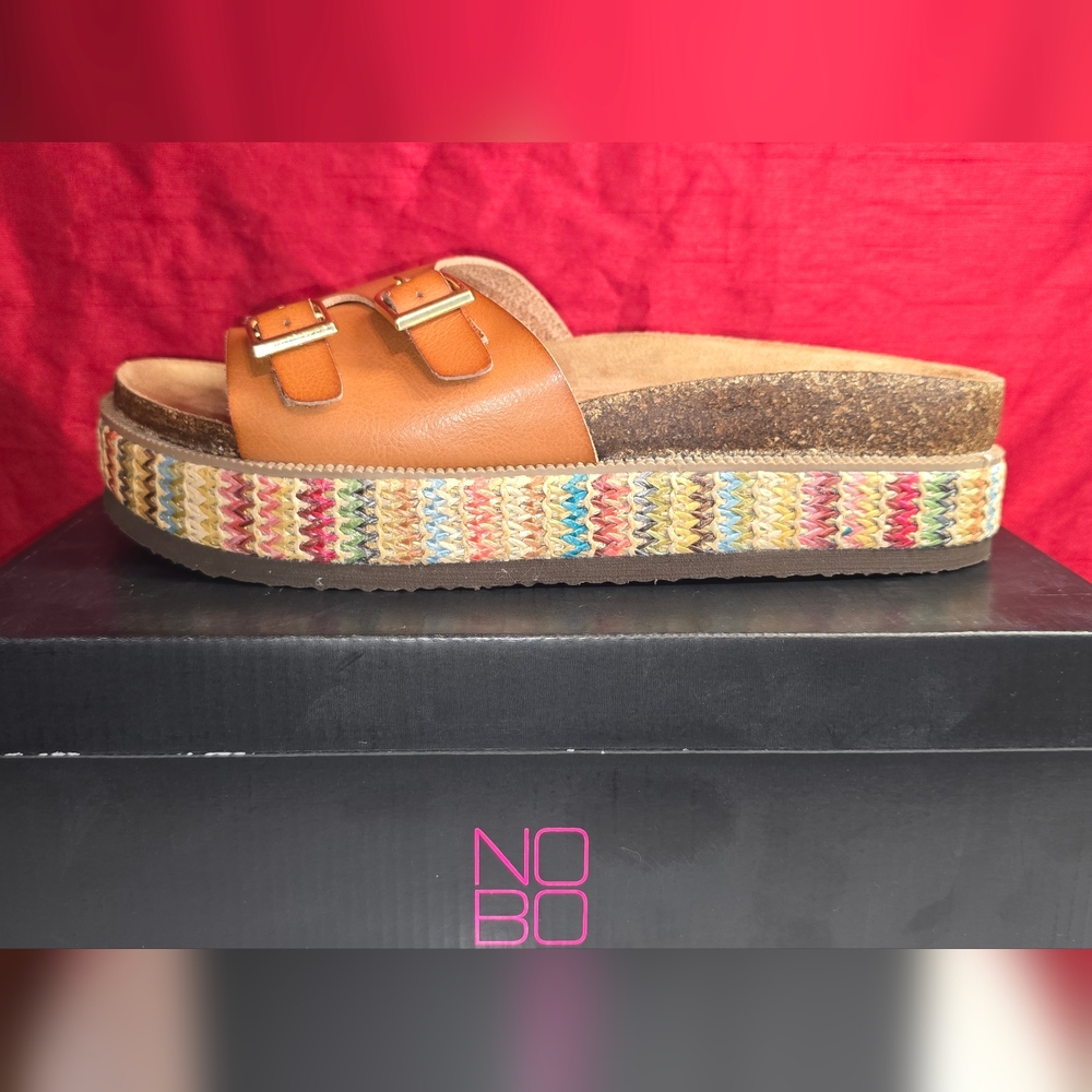 No Boundaries Tan Platform Sandals with Colorful Sole